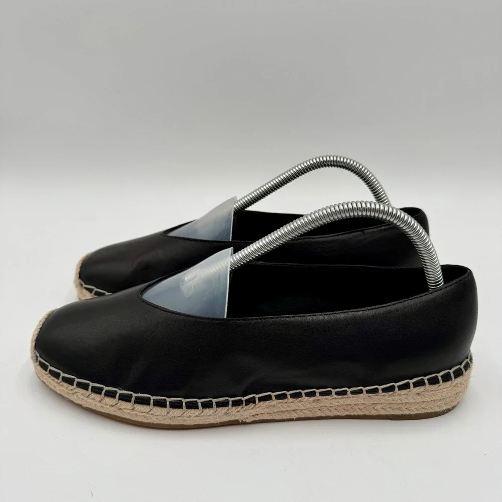 Eileen Fisher Espadrille Flats Leather Slip On Minimalist Women 9.5 Black Office